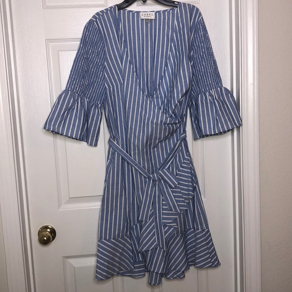 Blue & White Striped V-Cut Dress